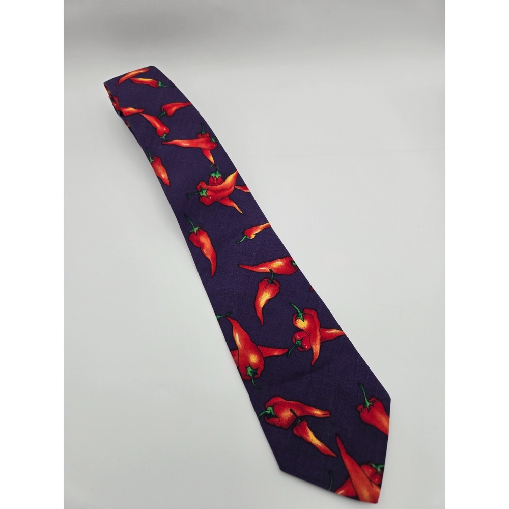 Ralph Marlin‎ Chili Pepper Tie Mens Purple Red Cotton Novelty Food Print USA